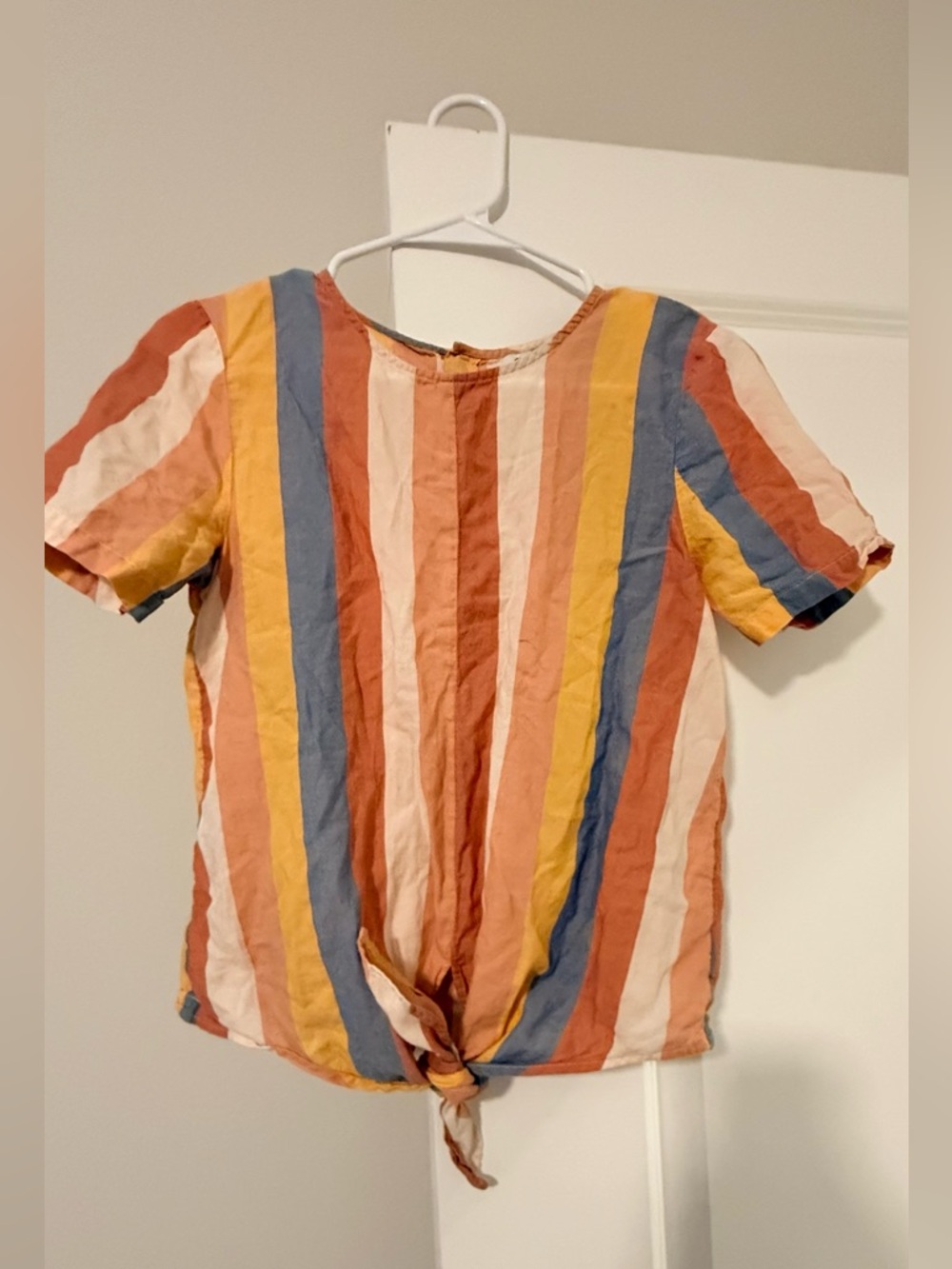 Madewell Striped Tie-Front Cotton Top in Yellow, Blue, Rust, Cream